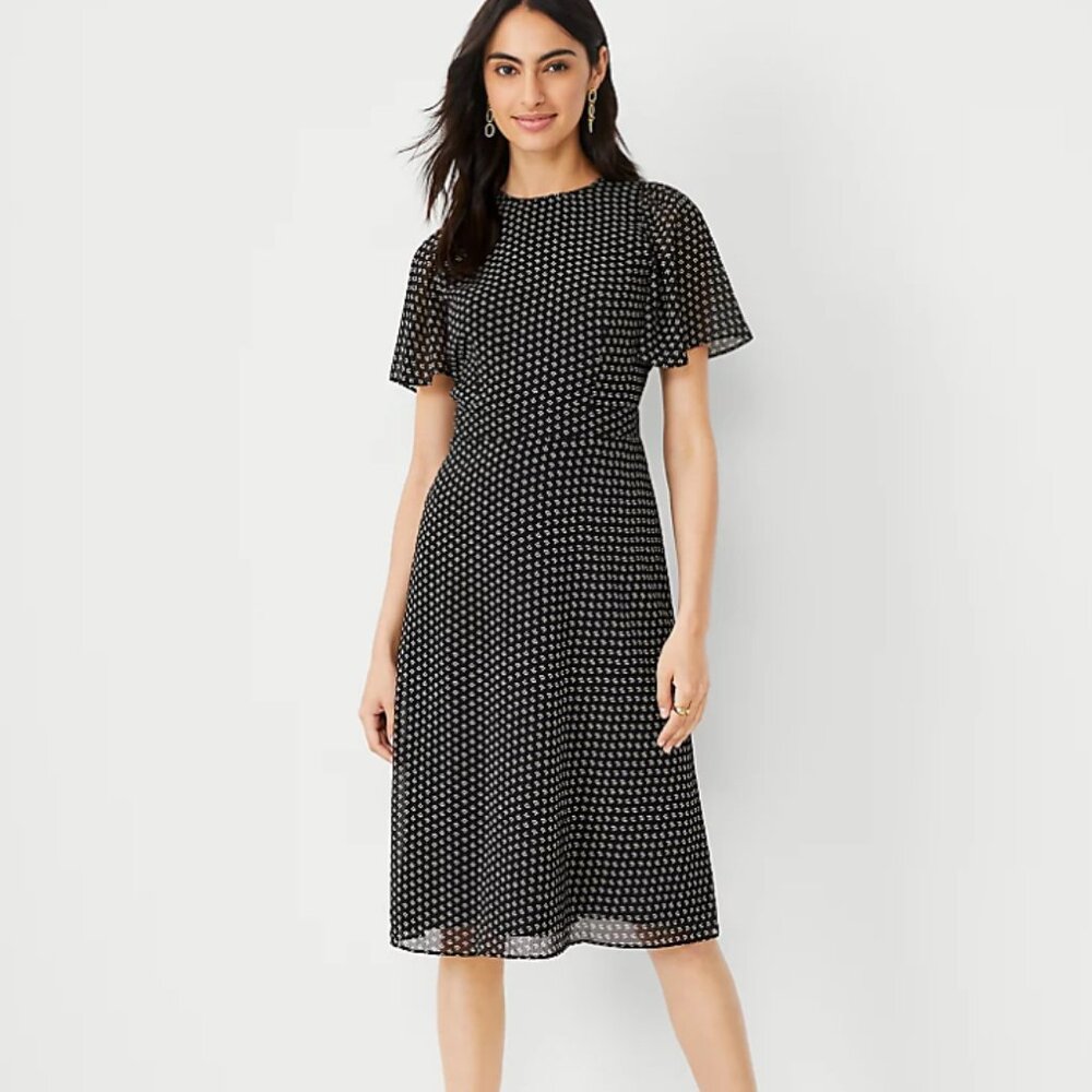 NWT Ann Taylor Petite Floral Flutter Sleeve Flare Dress